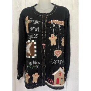 Quacker Factory Womens Christmas Cardigan Sweater Button Up Gingerbread Large